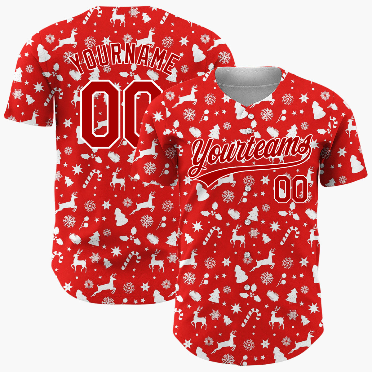 Custom Red Christmas Doodles Tiny Icons Nordic Pattern Christmas Baseball Jersey
