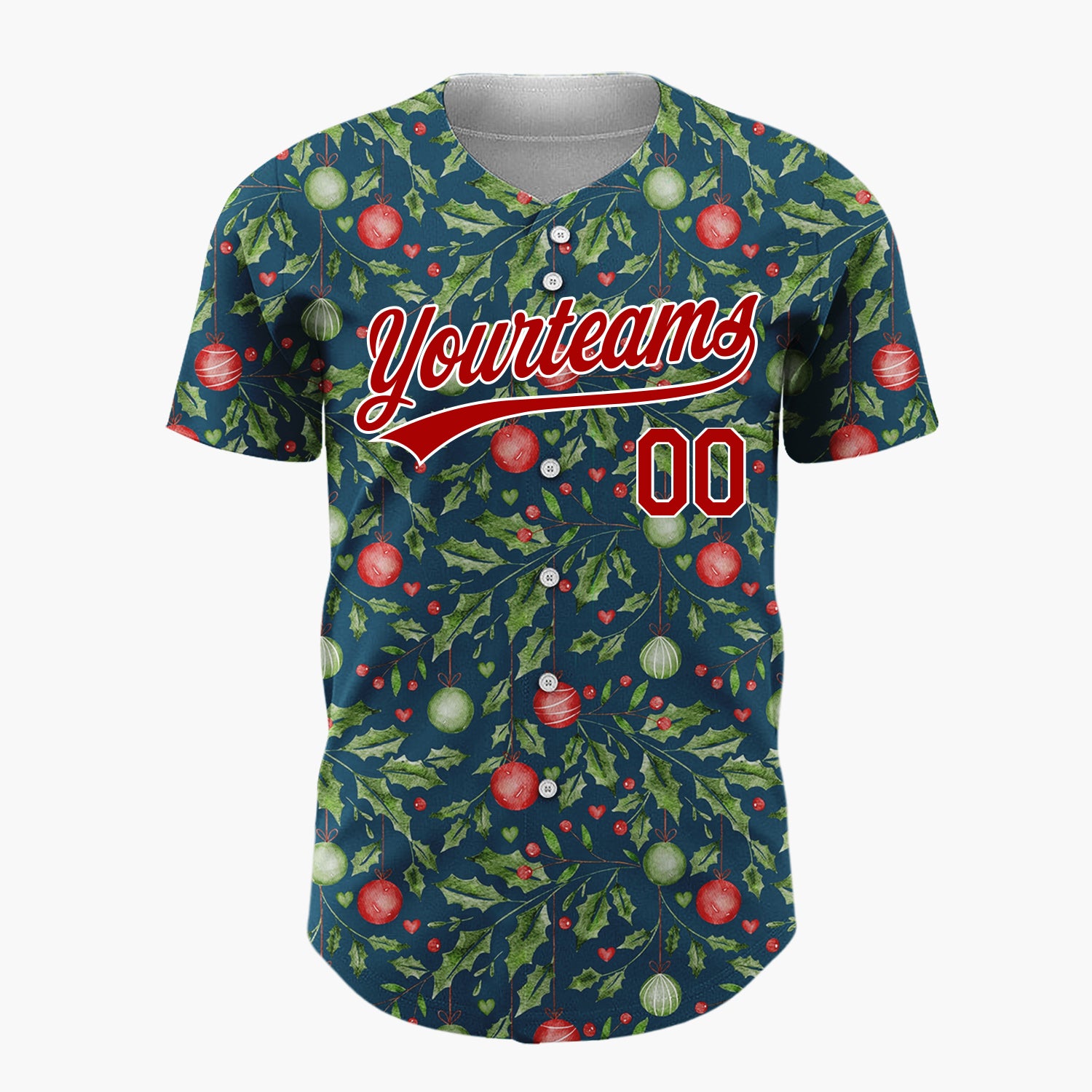 Custom Navy Holly And Ornaments Watercolor Christmas Baseball Jersey