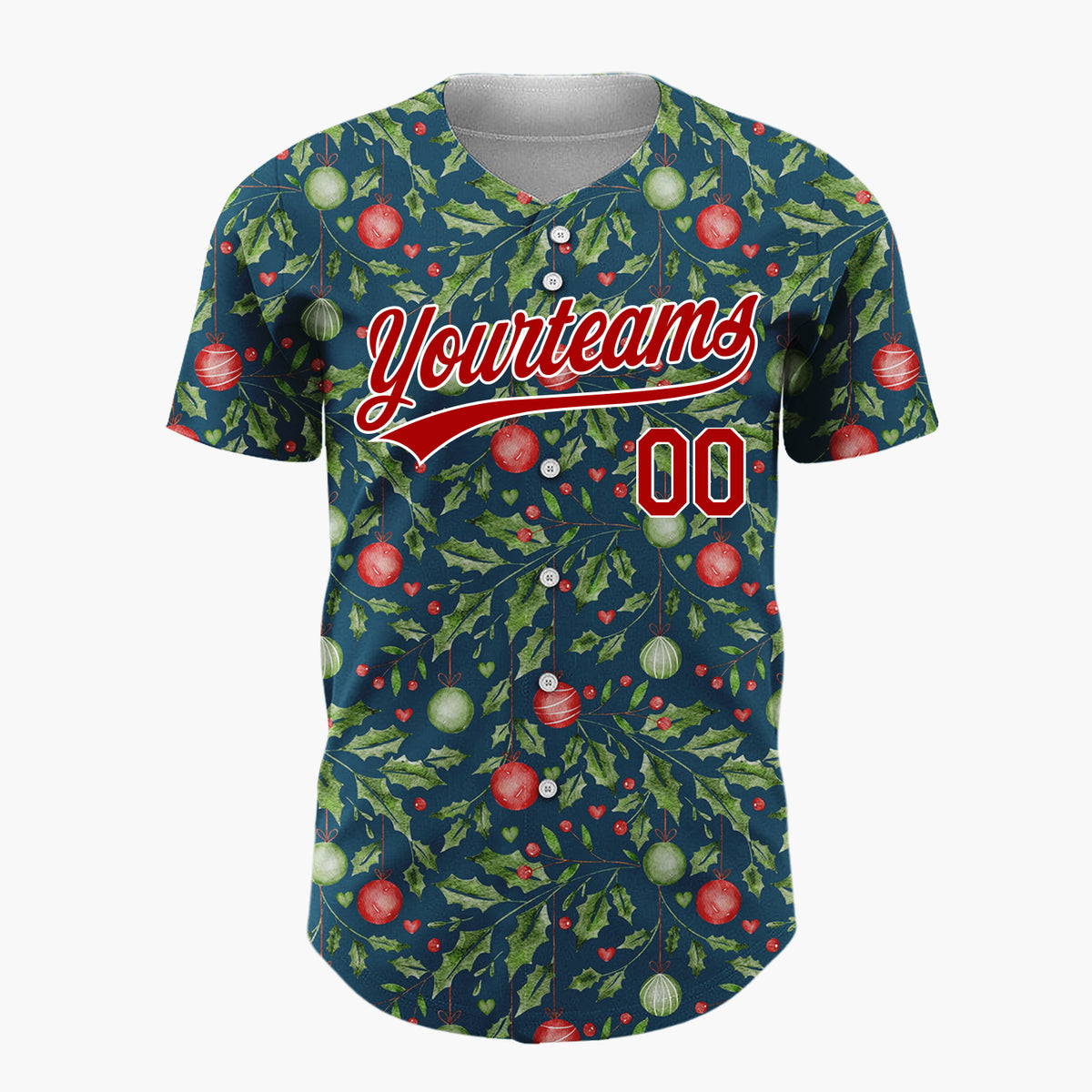 Custom Navy Holly And Ornaments Watercolor Christmas Baseball Jersey