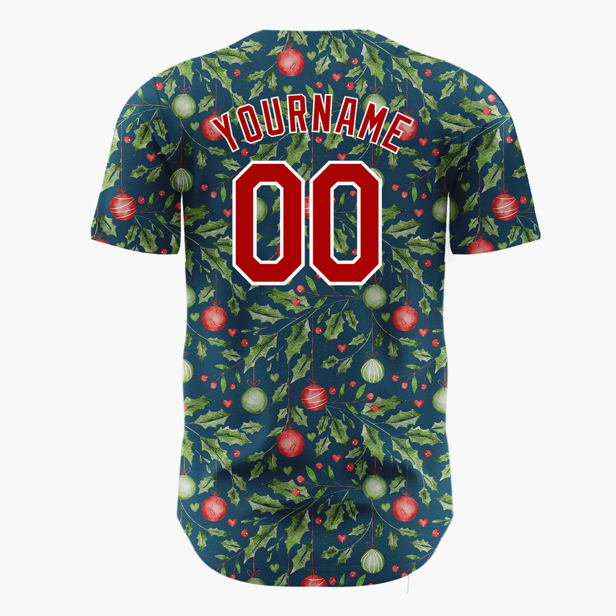 Custom Navy Holly And Ornaments Watercolor Christmas Baseball Jersey