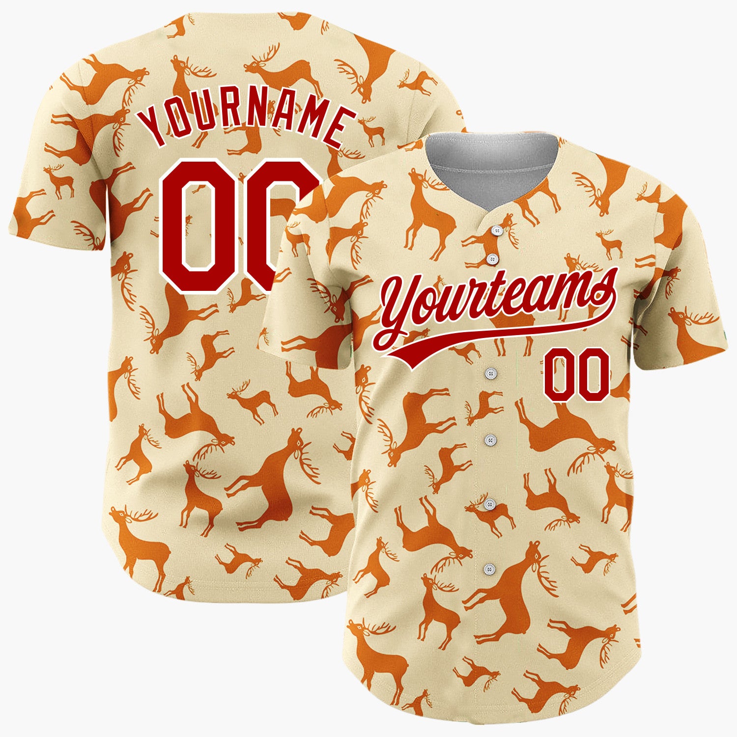 Custom Orange Reindeer Silhouettes Cartoon Pattern Christmas Baseball Jersey