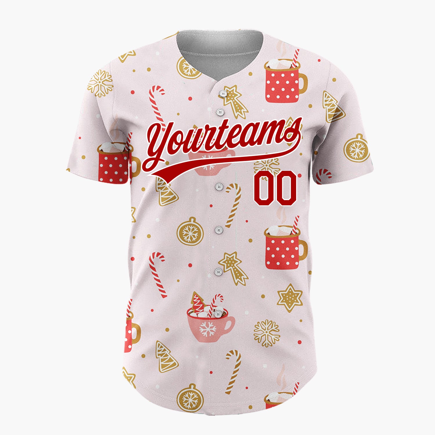 Custom Pink Hot Chocolate Candy Cane Cute Christmas Baseball Jersey