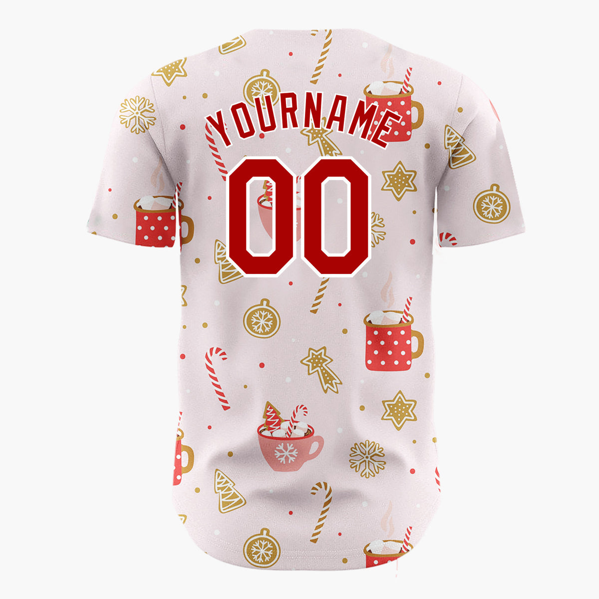 Custom Pink Hot Chocolate Candy Cane Cute Christmas Baseball Jersey
