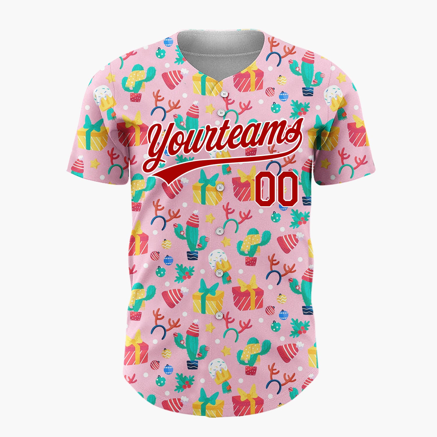 Custom Pink Cactus Gifts And Christmas Hats Fun Festive Pattern Christmas Baseball Jersey