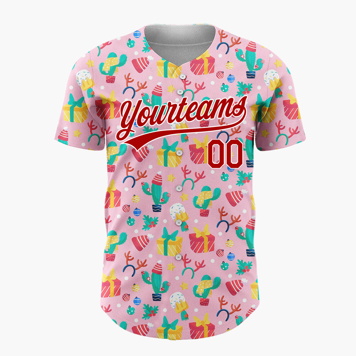 Custom Pink Cactus Gifts And Christmas Hats Fun Festive Pattern Christmas Baseball Jersey