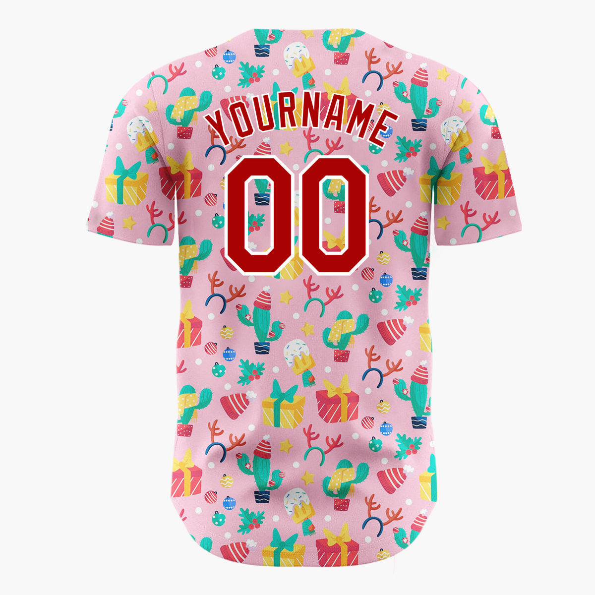 Custom Pink Cactus Gifts And Christmas Hats Fun Festive Pattern Christmas Baseball Jersey