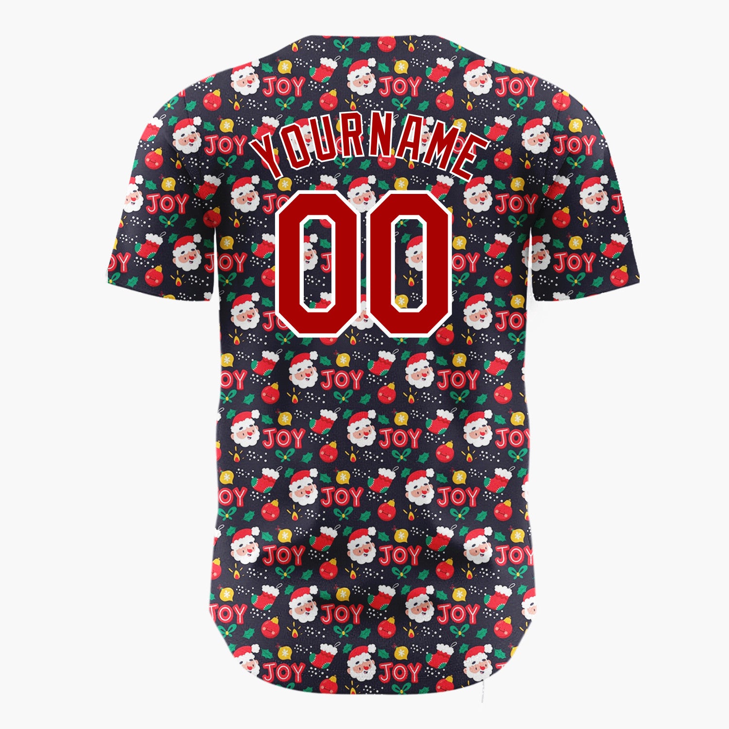 Custom Navy Red Green Santa Joy And Ornaments Merry Christmas Baseball Jersey