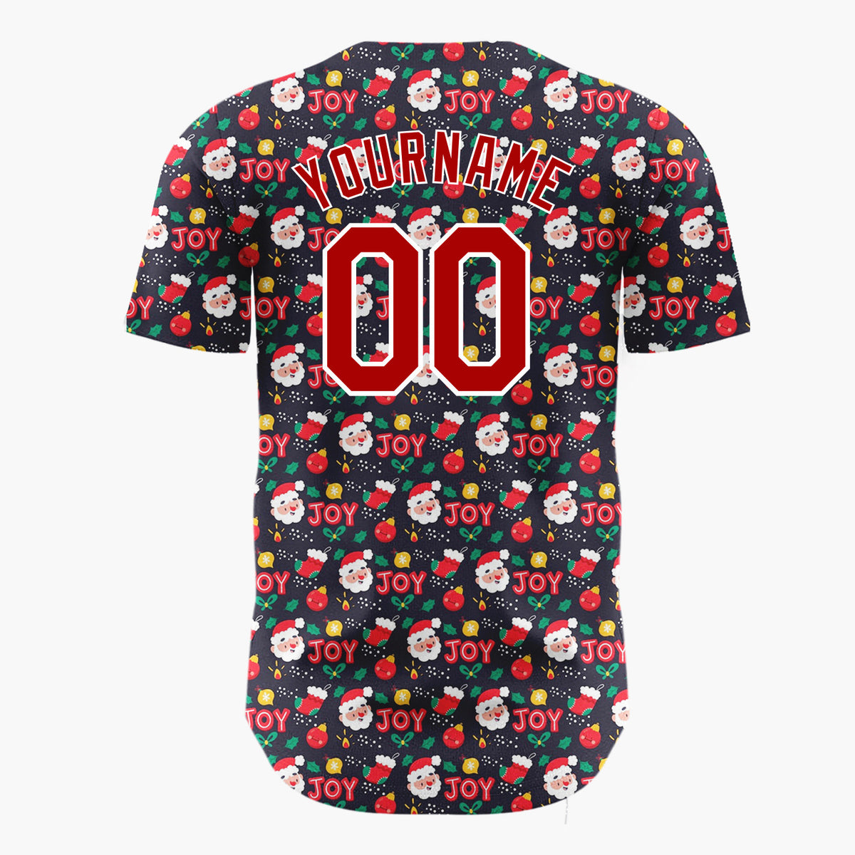 Custom Navy Red Green Santa Joy And Ornaments Merry Christmas Baseball Jersey