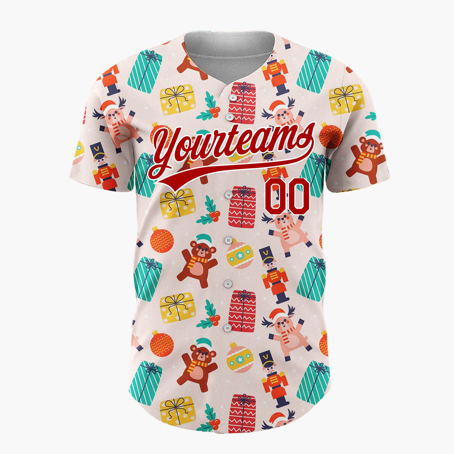 Custom Pink Red Toys Presents And Ornaments Christmas Toy Pattern Christmas Baseball Jersey