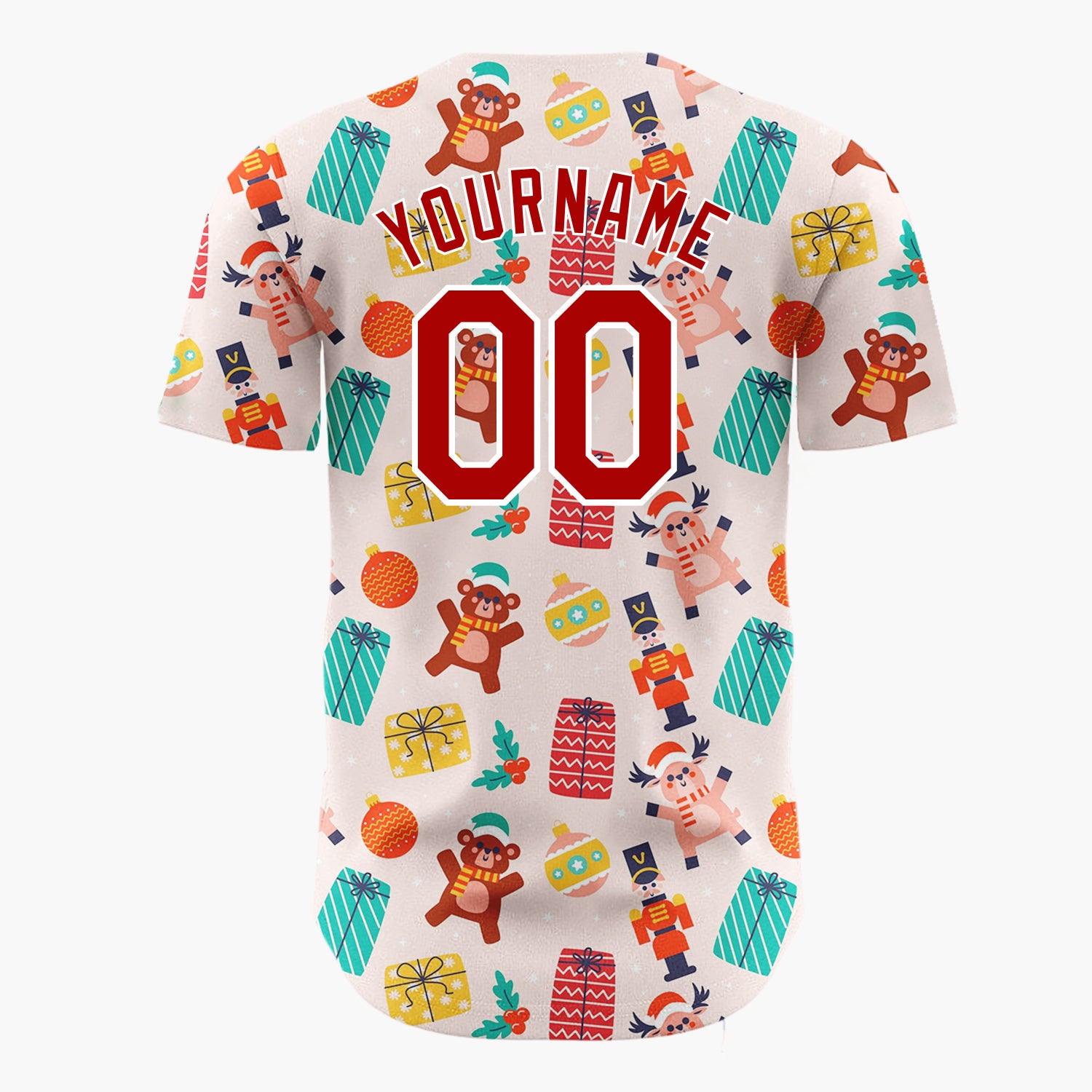 Custom Pink Red Toys Presents And Ornaments Christmas Toy Pattern Christmas Baseball Jersey