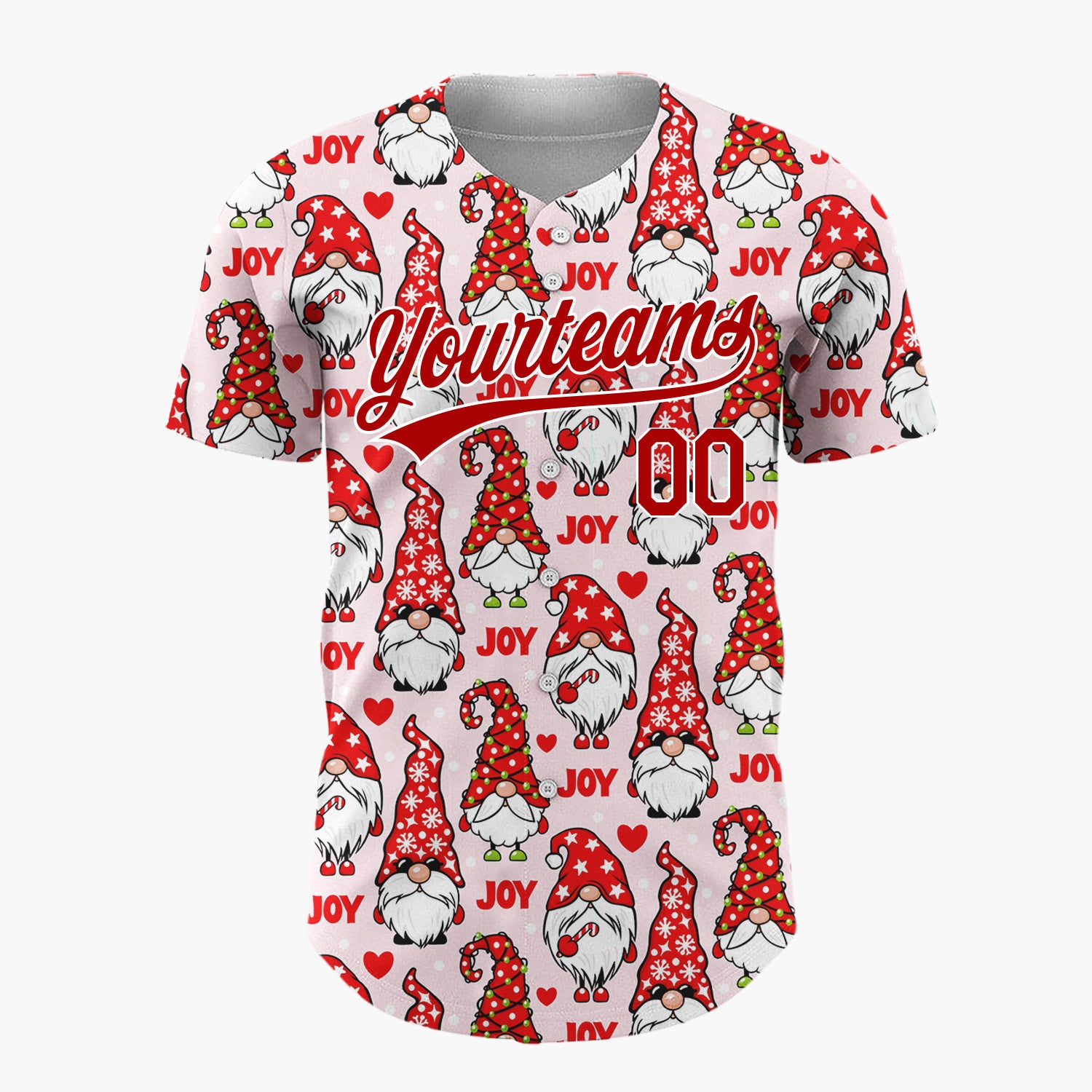 Custom Pink Gnomes Joy And Hearts Digital Christmas Baseball Jersey