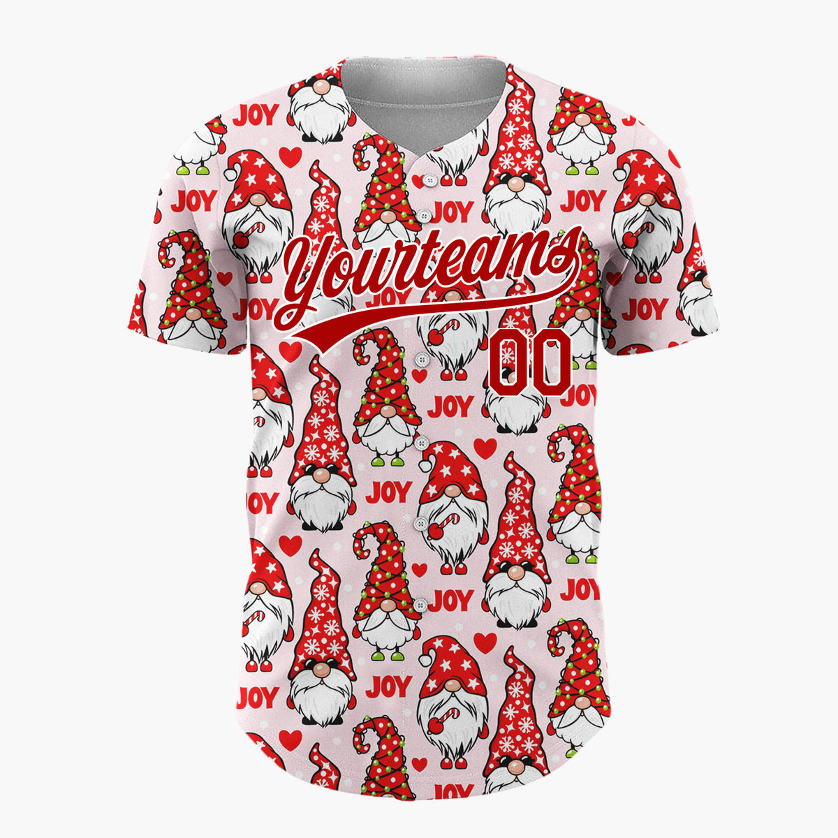 Custom Pink Gnomes Joy And Hearts Digital Christmas Baseball Jersey