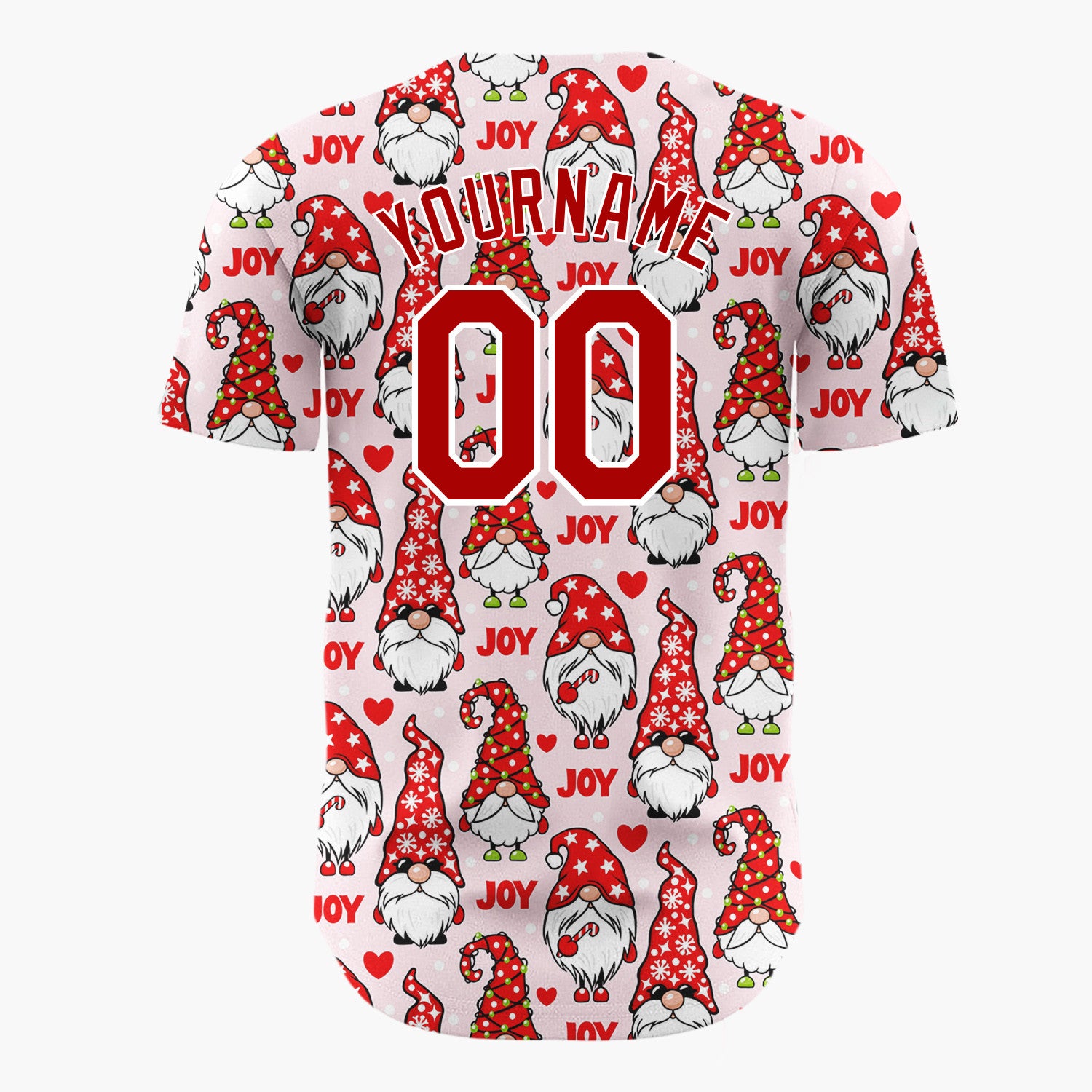 Custom Pink Gnomes Joy And Hearts Digital Christmas Baseball Jersey
