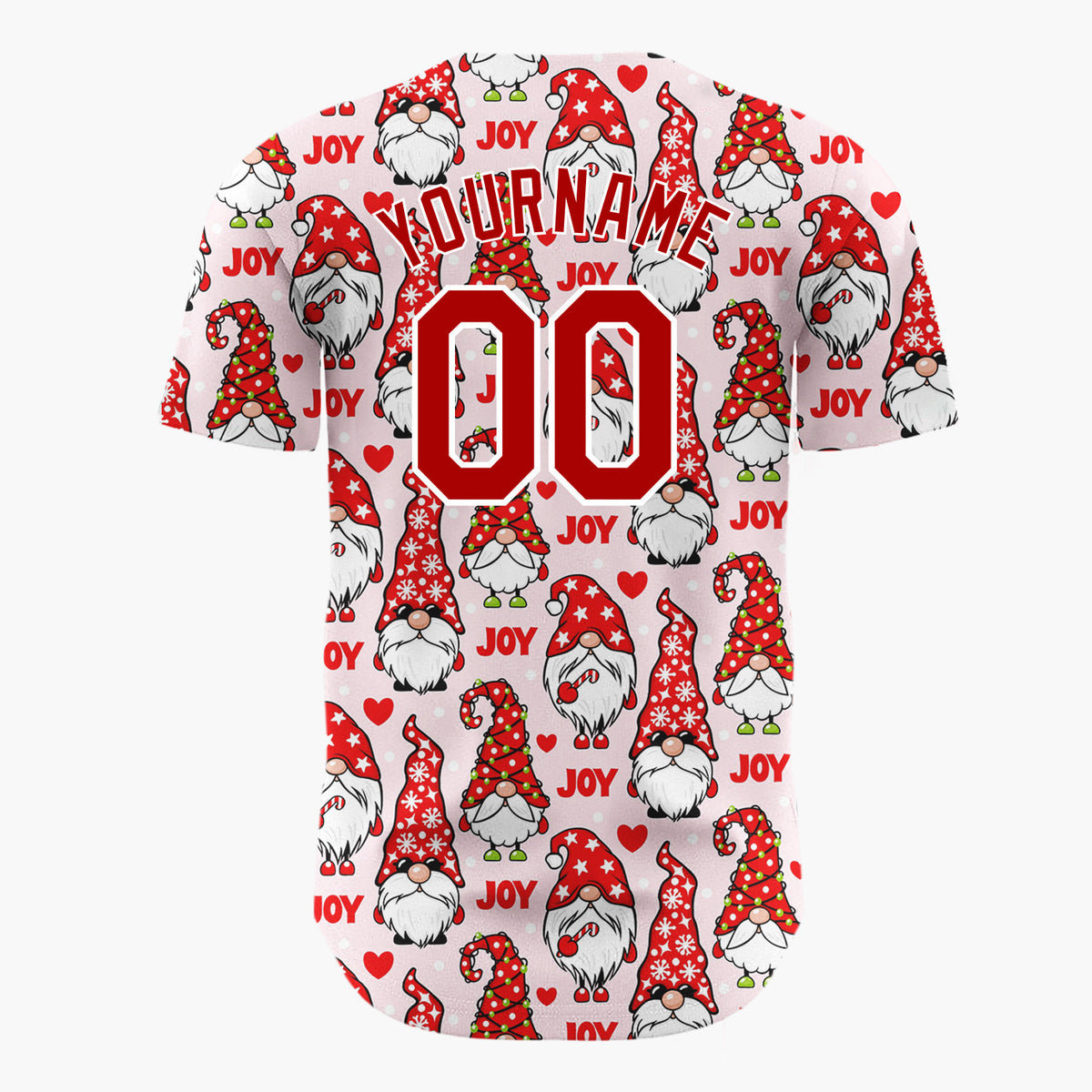Custom Pink Gnomes Joy And Hearts Digital Christmas Baseball Jersey