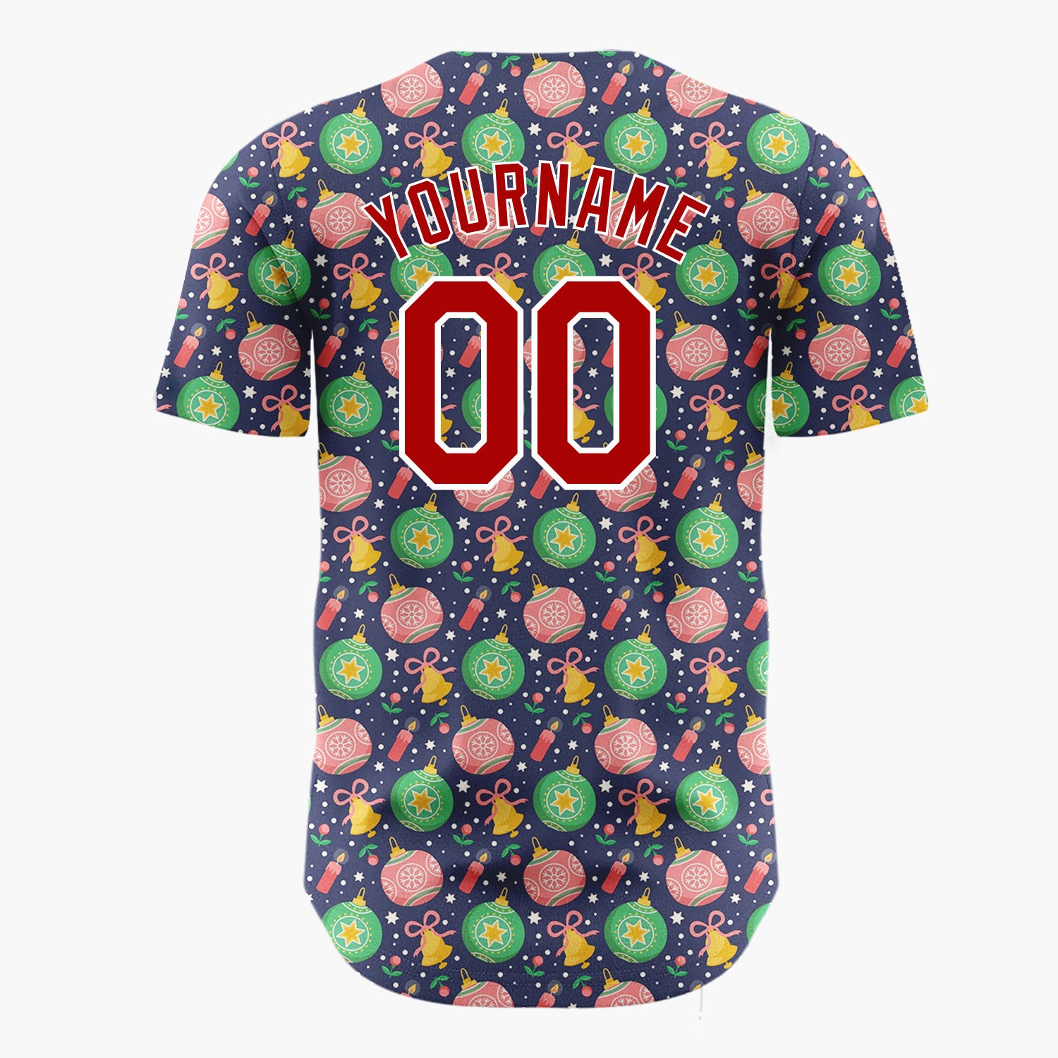 Custom Navy Green Pink Ornaments Bells And Stars Festive Christmas Baseball Jersey