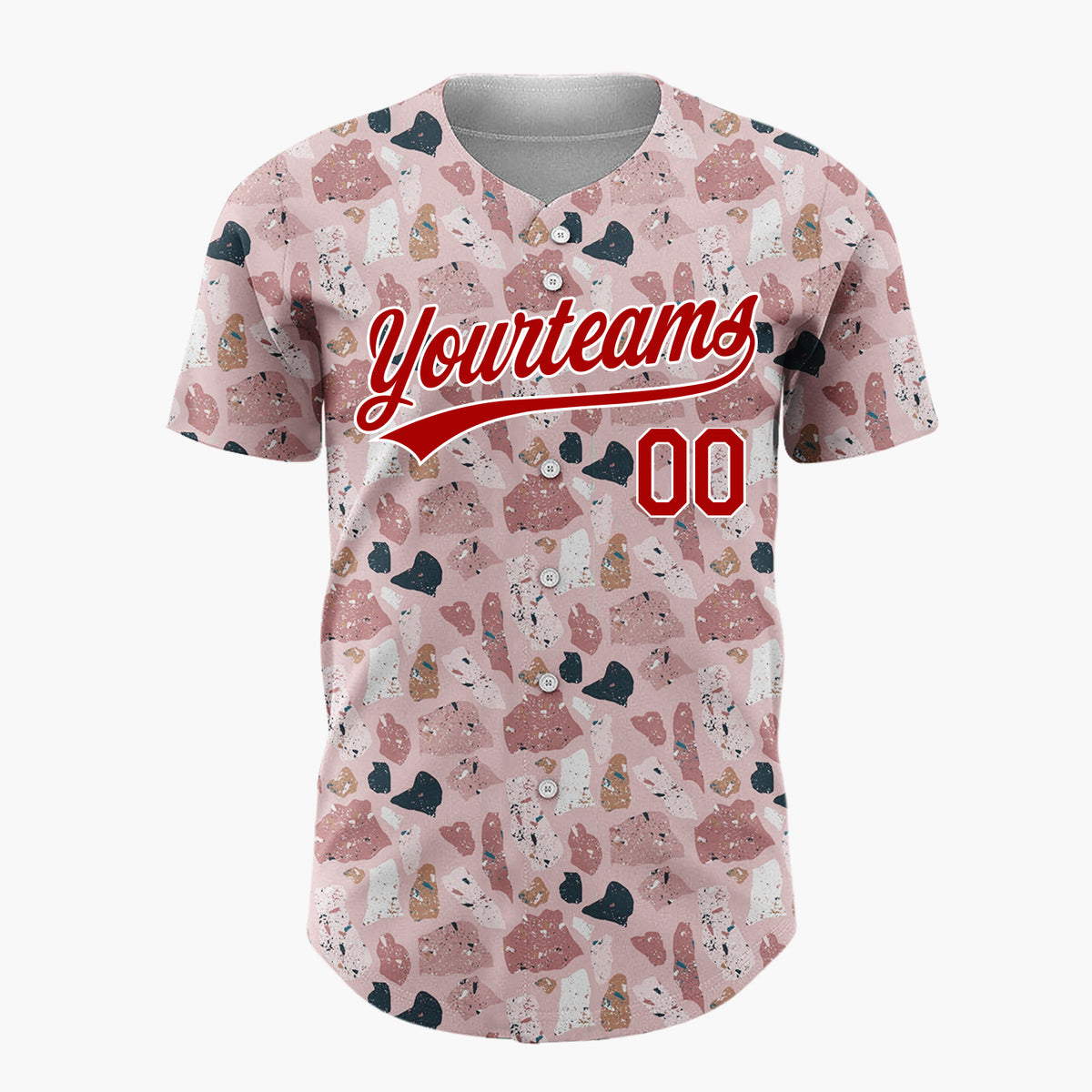 Custom Pink Brown Terrazzo Stone Abstract Seamless Pattern Christmas Baseball Jersey