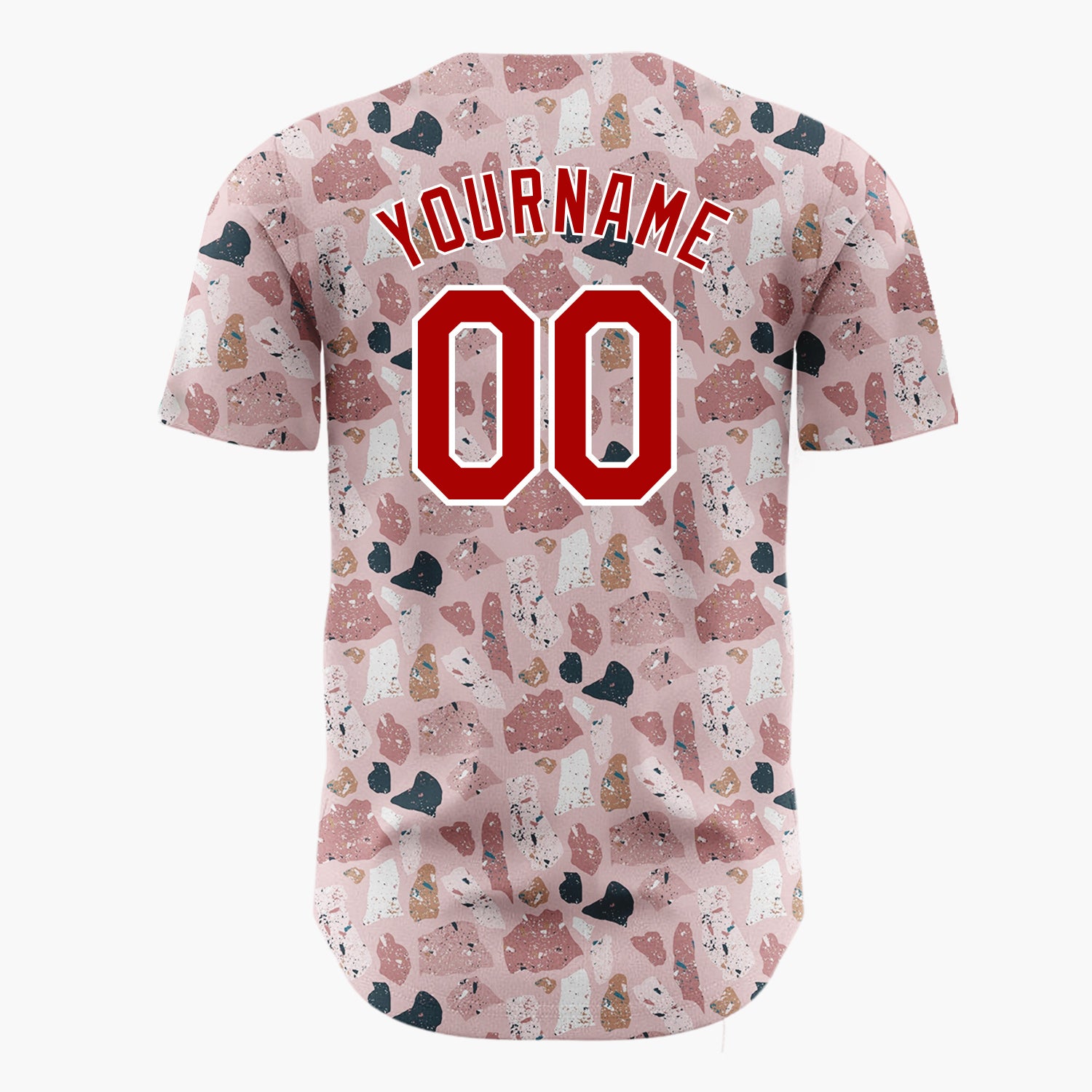 Custom Pink Brown Terrazzo Stone Abstract Seamless Pattern Christmas Baseball Jersey