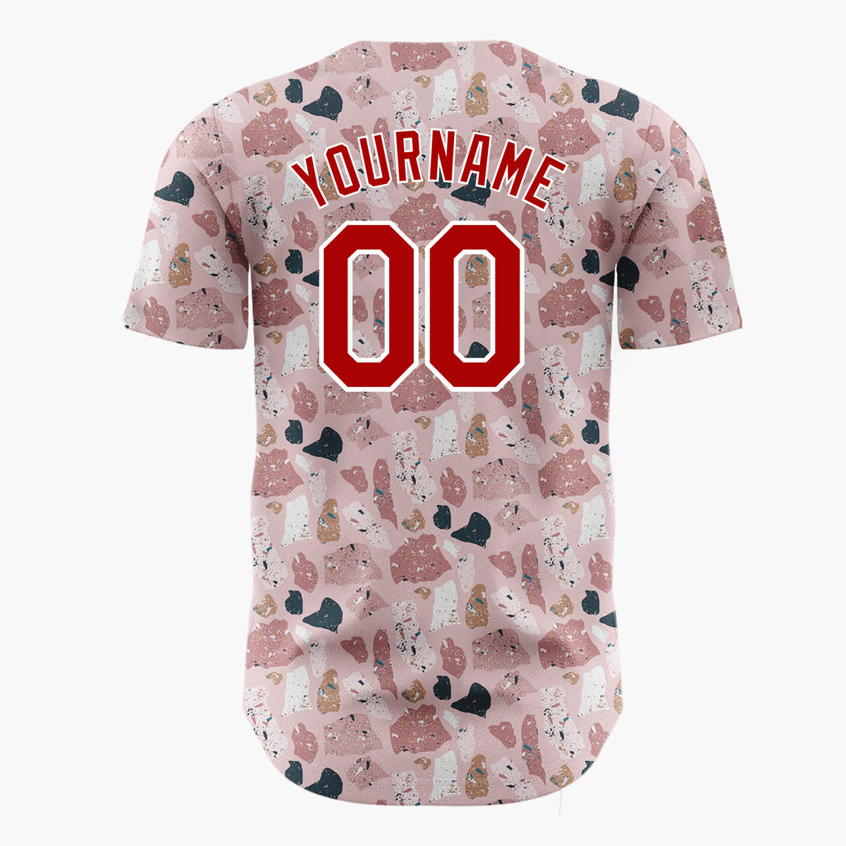 Custom Pink Brown Terrazzo Stone Abstract Seamless Pattern Christmas Baseball Jersey