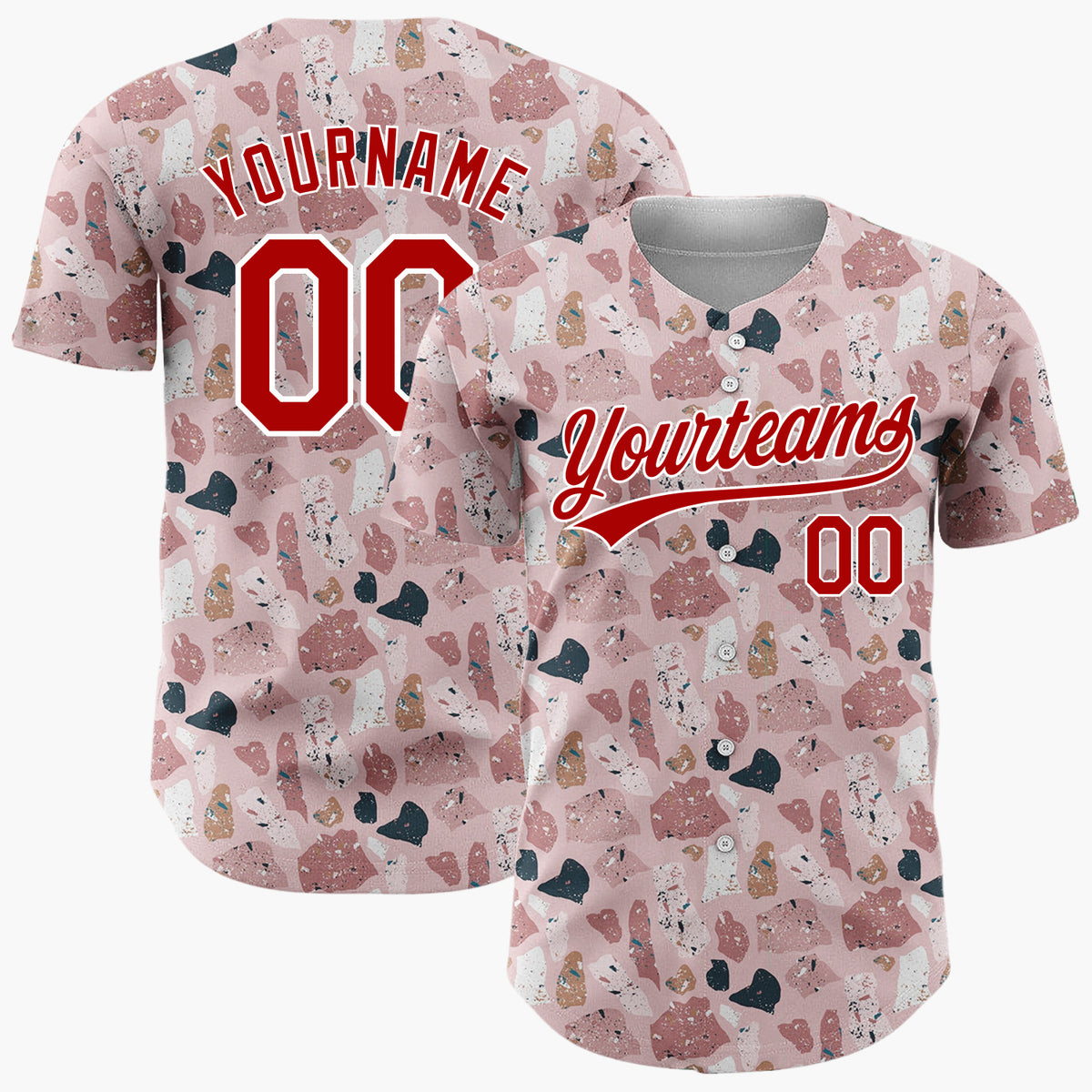 Custom Pink Brown Terrazzo Stone Abstract Seamless Pattern Christmas Baseball Jersey
