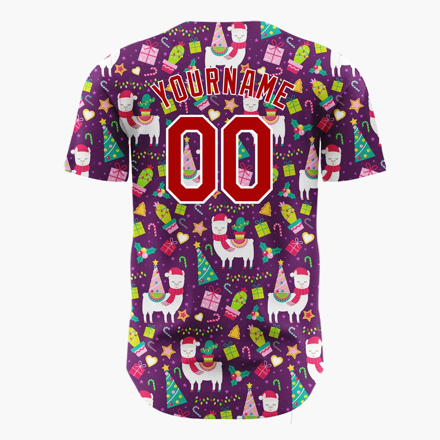 Custom Purple Multicolor Llama Cactus Tree Festive Pattern Christmas Baseball Jersey
