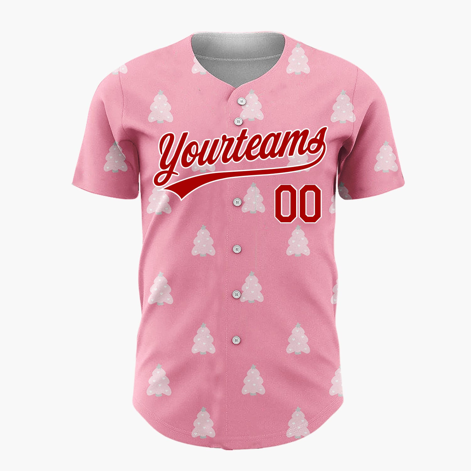 Custom Pink Christmas Trees Minimalist Cute Pattern Christmas Baseball Jersey
