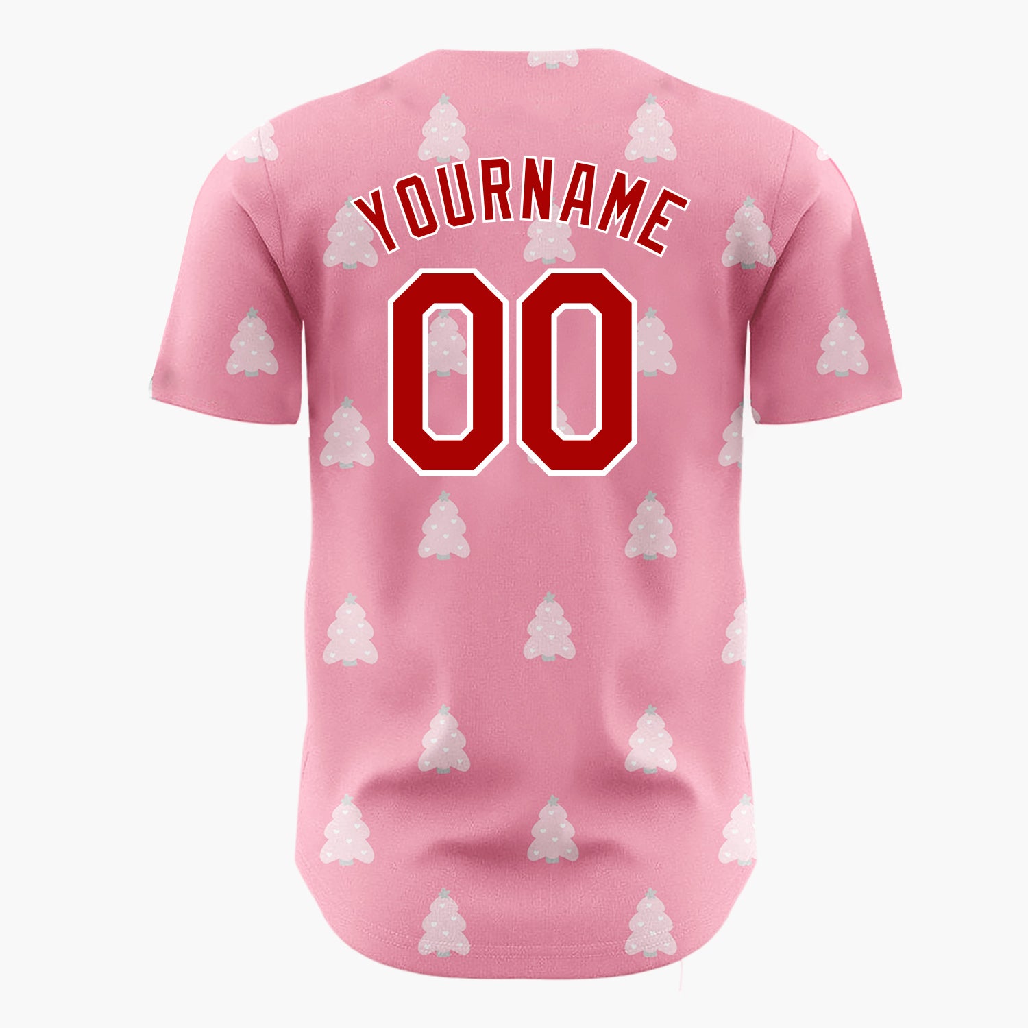 Custom Pink Christmas Trees Minimalist Cute Pattern Christmas Baseball Jersey