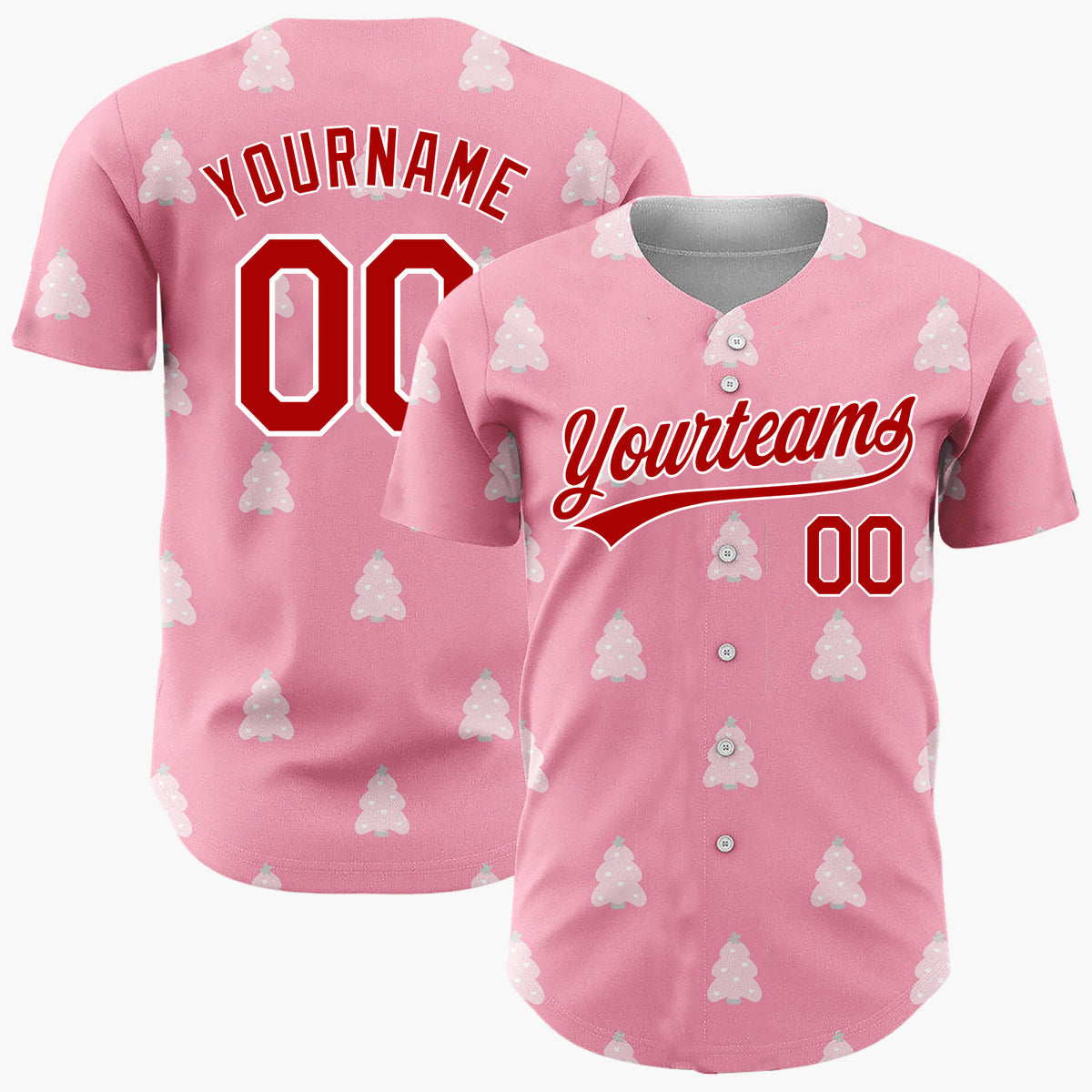 Custom Pink Christmas Trees Minimalist Cute Pattern Christmas Baseball Jersey