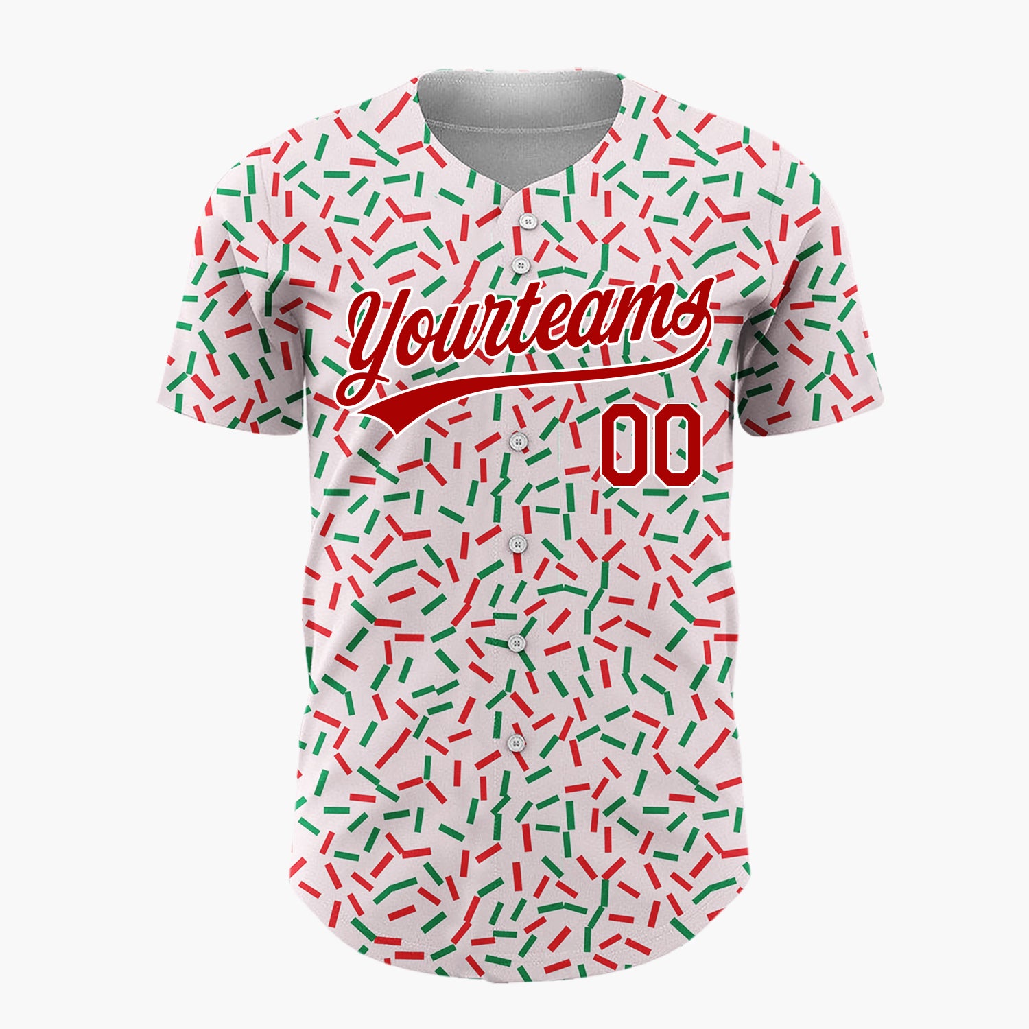 Custom Pink Red Green Confetti Sprinkles Abstract Pattern Christmas Baseball Jersey