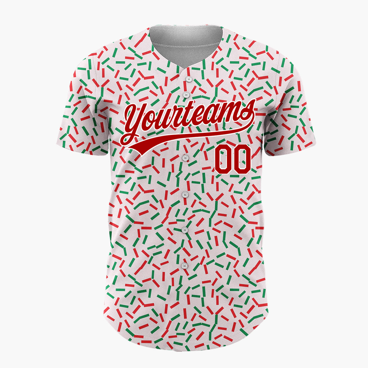 Custom Pink Red Green Confetti Sprinkles Abstract Pattern Christmas Baseball Jersey