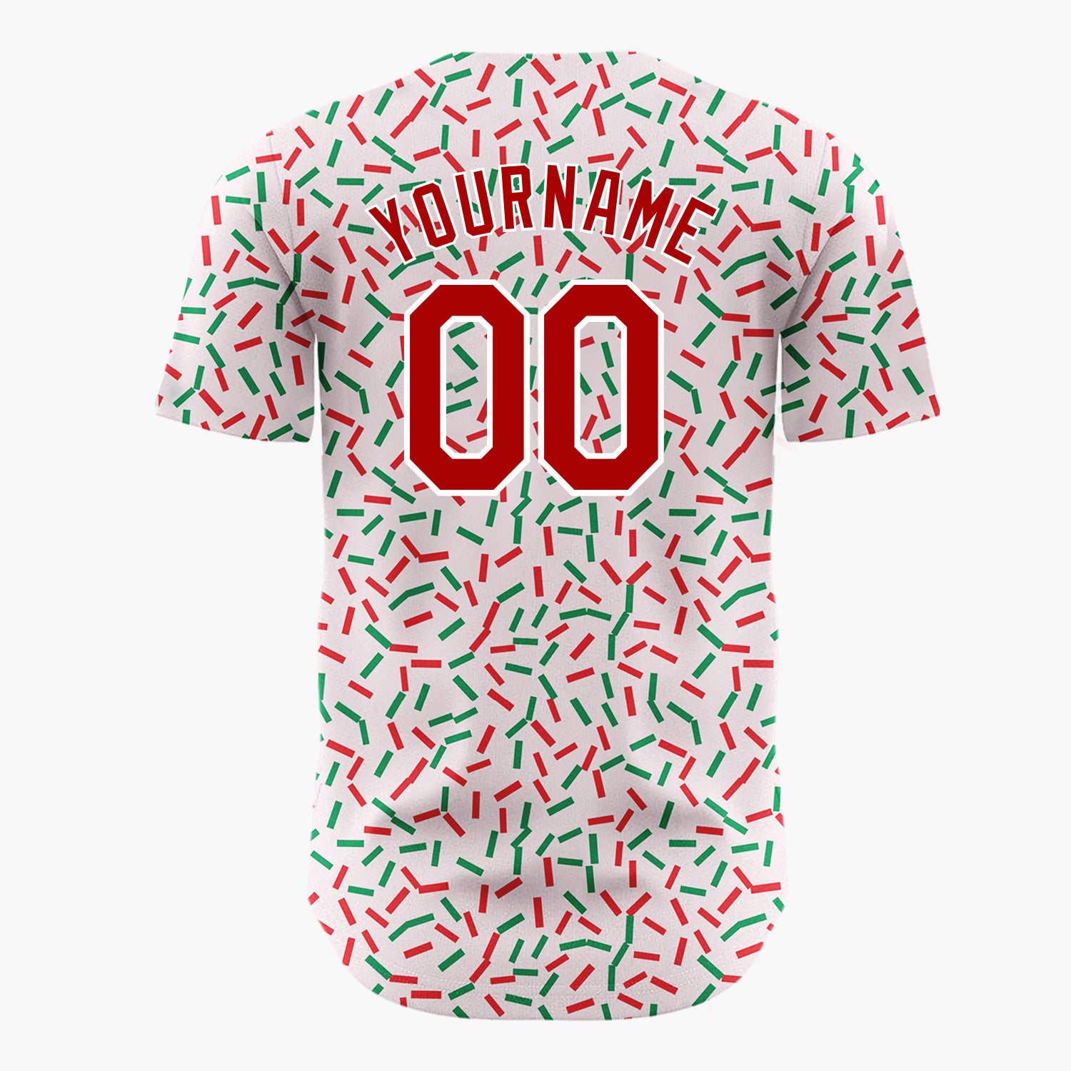 Custom Pink Red Green Confetti Sprinkles Abstract Pattern Christmas Baseball Jersey