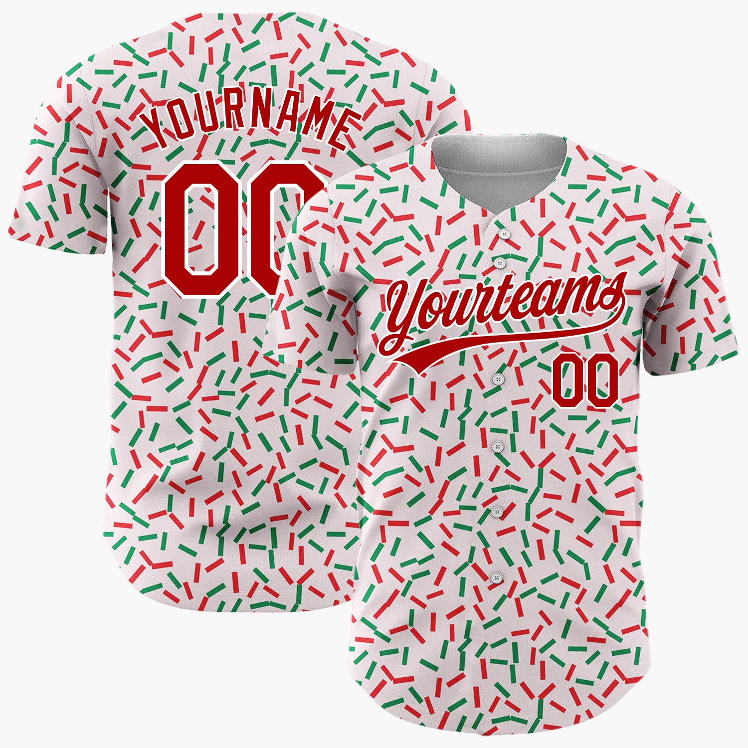Custom Pink Red Green Confetti Sprinkles Abstract Pattern Christmas Baseball Jersey
