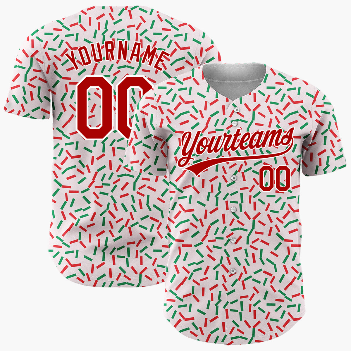 Custom Pink Red Green Confetti Sprinkles Abstract Pattern Christmas Baseball Jersey