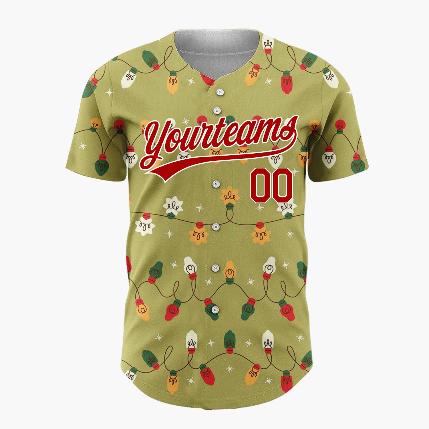 Custom Olive Green Retro Christmas Lights Wavy Pattern Christmas Baseball Jersey