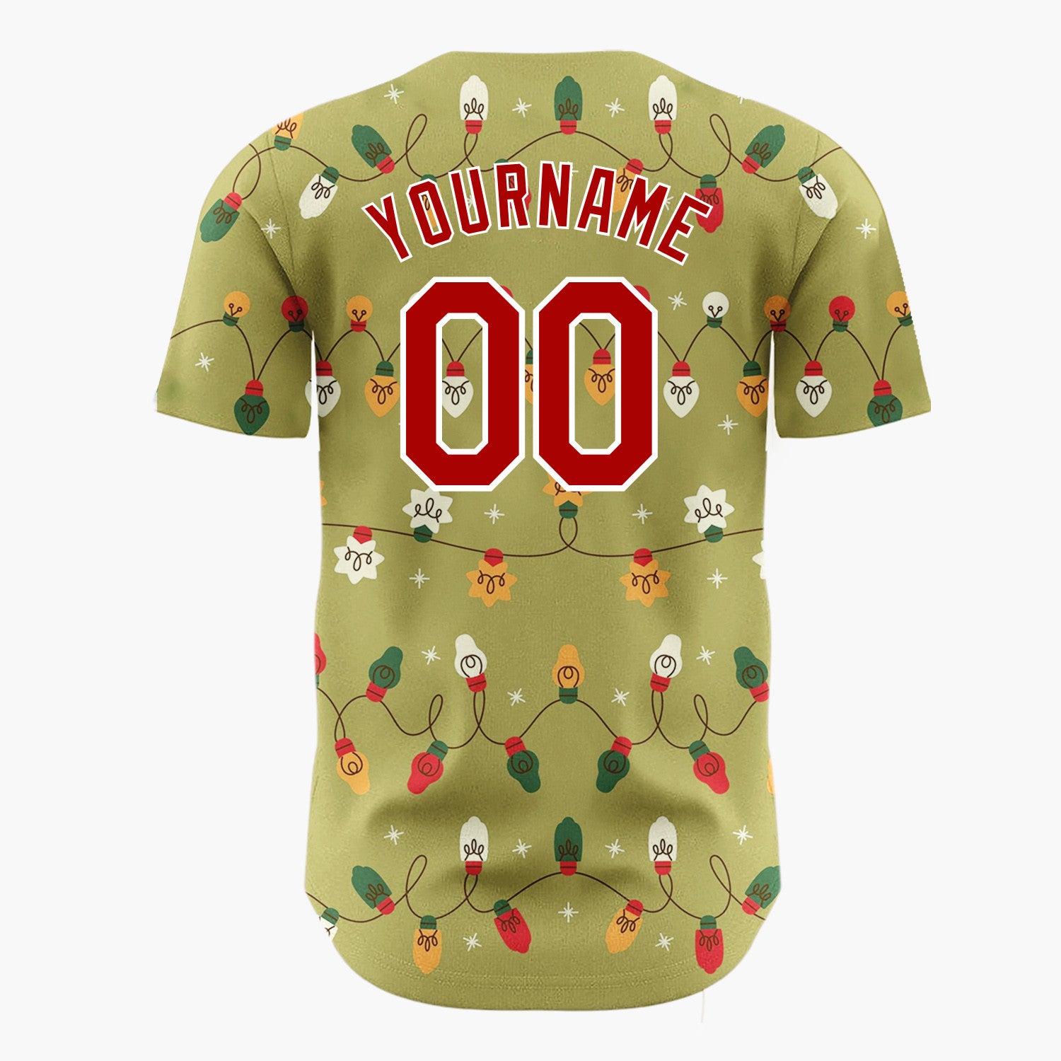 Custom Olive Green Retro Christmas Lights Wavy Pattern Christmas Baseball Jersey
