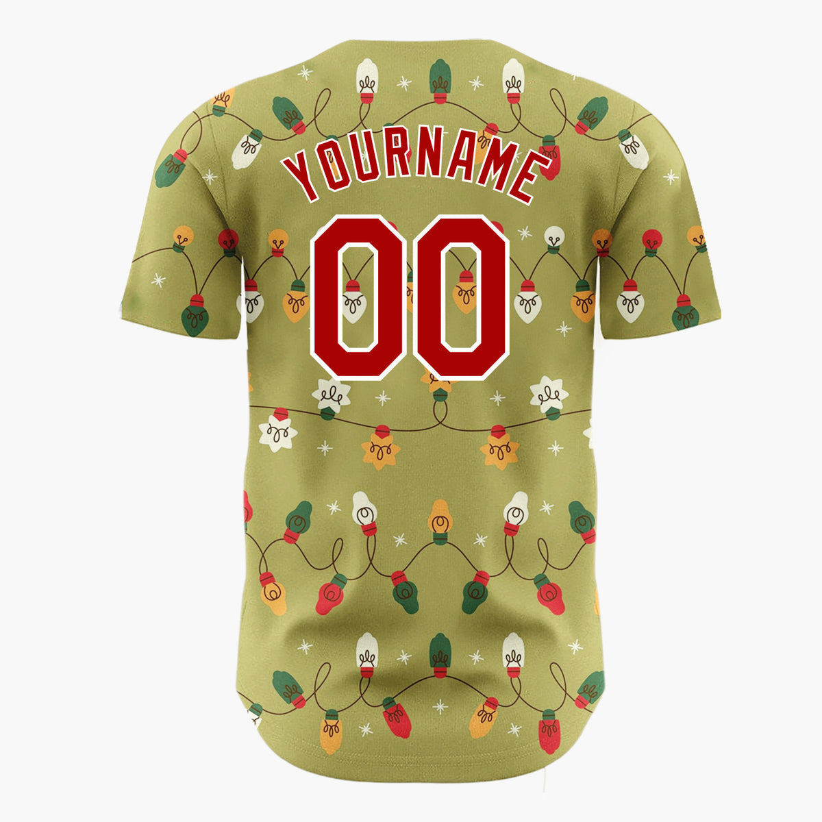 Custom Olive Green Retro Christmas Lights Wavy Pattern Christmas Baseball Jersey