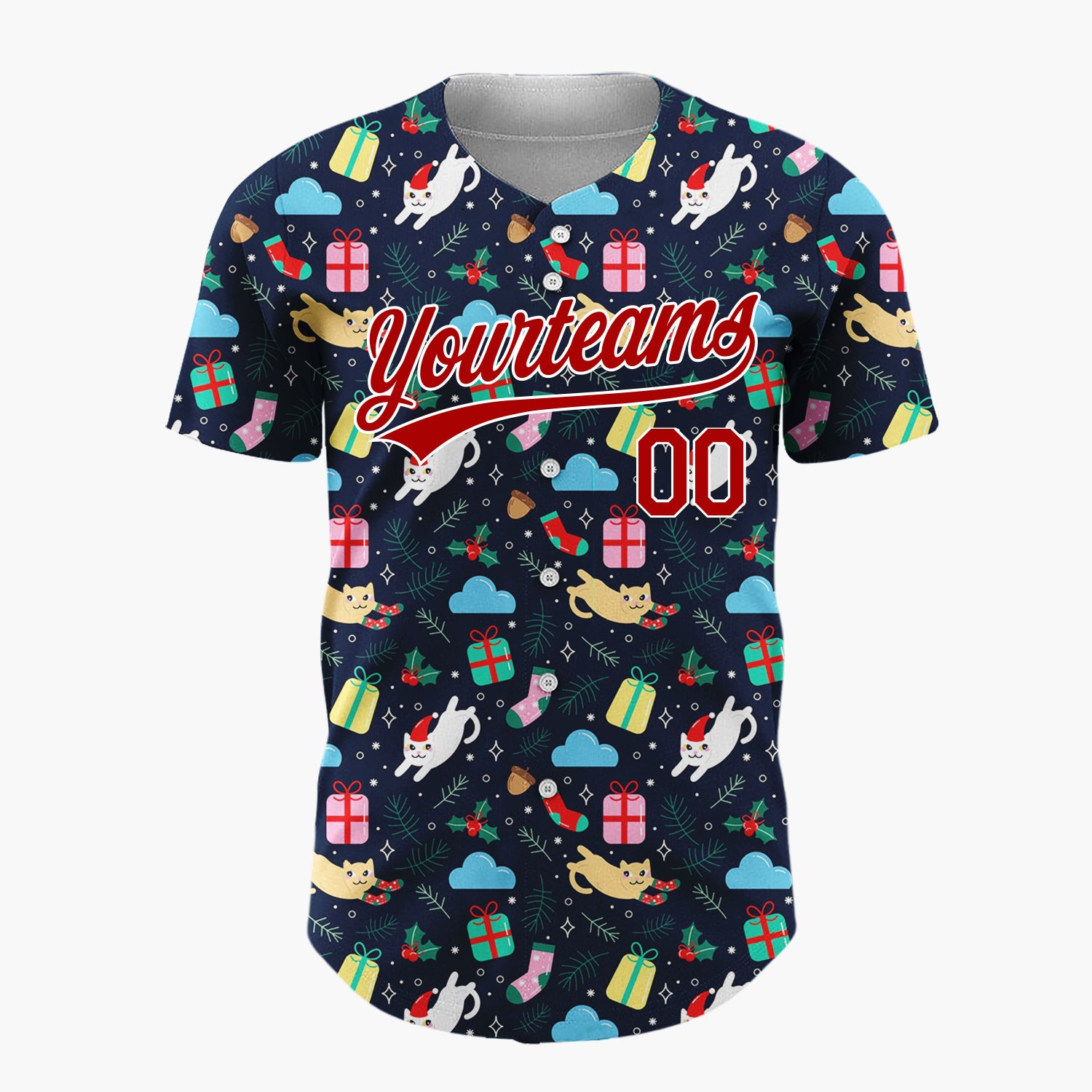 Custom Navy Yellow Cats Gifts And Socks Fun Holiday Pattern Christmas Baseball Jersey