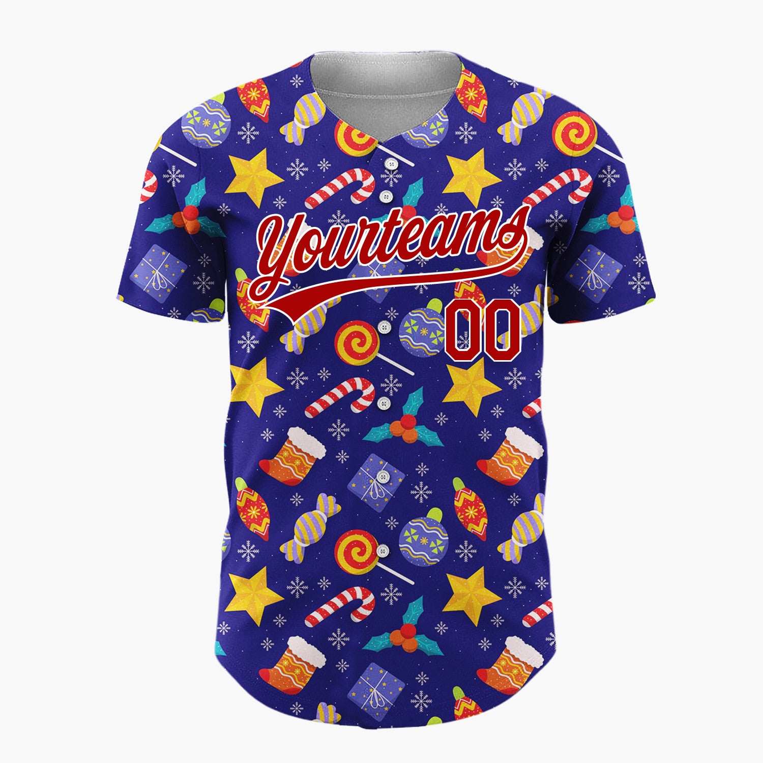 Custom Navy Yellow Stars Candies And Gifts Festive Holiday Pattern Christmas Baseball Jersey