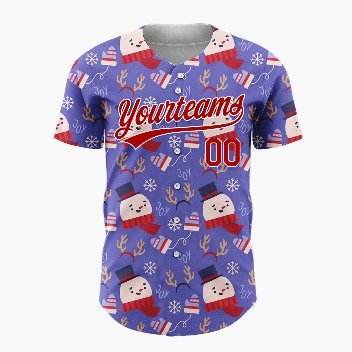 Custom Purple Red White Cute Snowman And Antlers Christmas Baseball Jersey