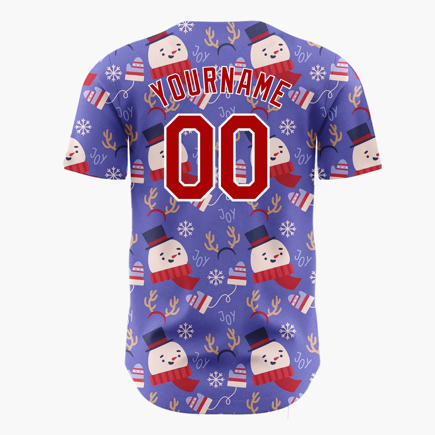 Custom Purple Red White Cute Snowman And Antlers Christmas Baseball Jersey