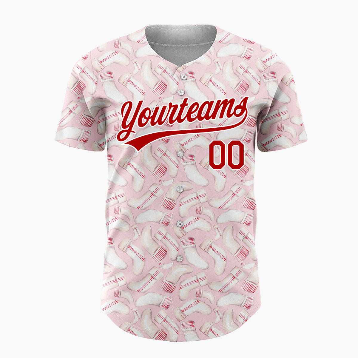Custom Pink Christmas Stocking Knitted Watercolor Pattern Christmas Baseball Jersey