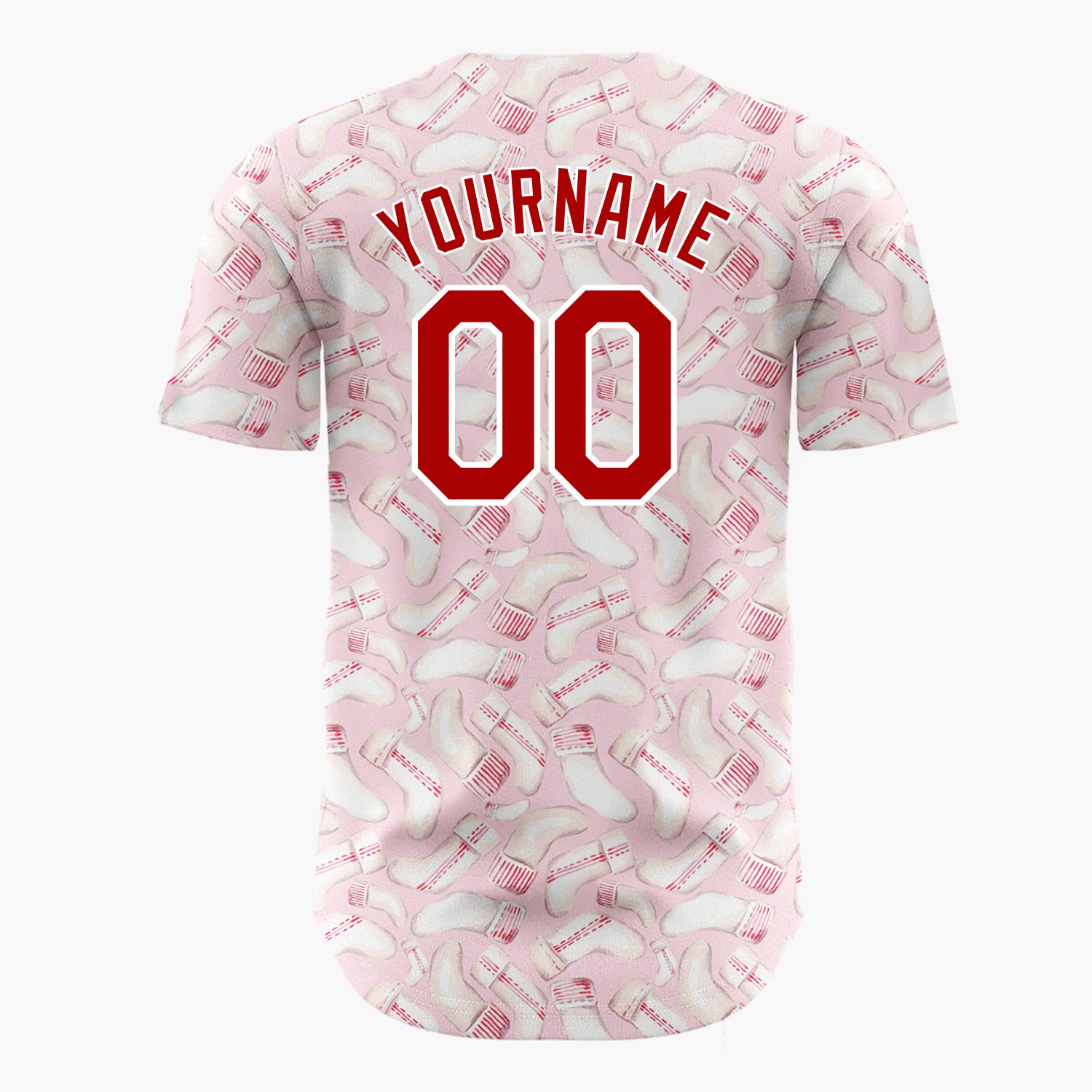 Custom Pink Christmas Stocking Knitted Watercolor Pattern Christmas Baseball Jersey