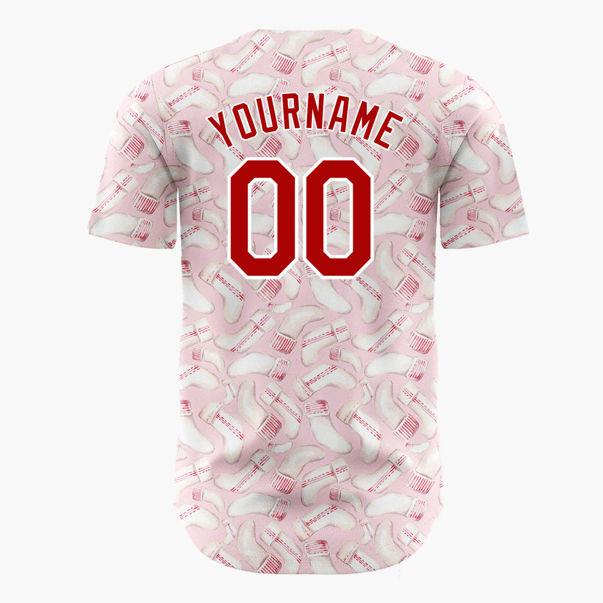 Custom Pink Christmas Stocking Knitted Watercolor Pattern Christmas Baseball Jersey