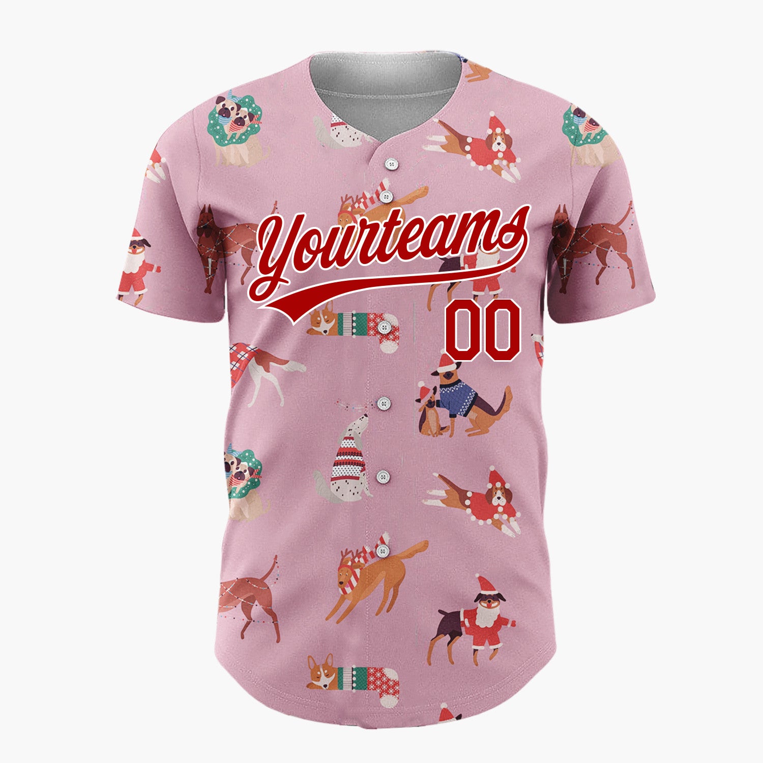 Custom Pink Christmas Dogs Festive Flat Illustration Pattern Christmas Baseball Jersey