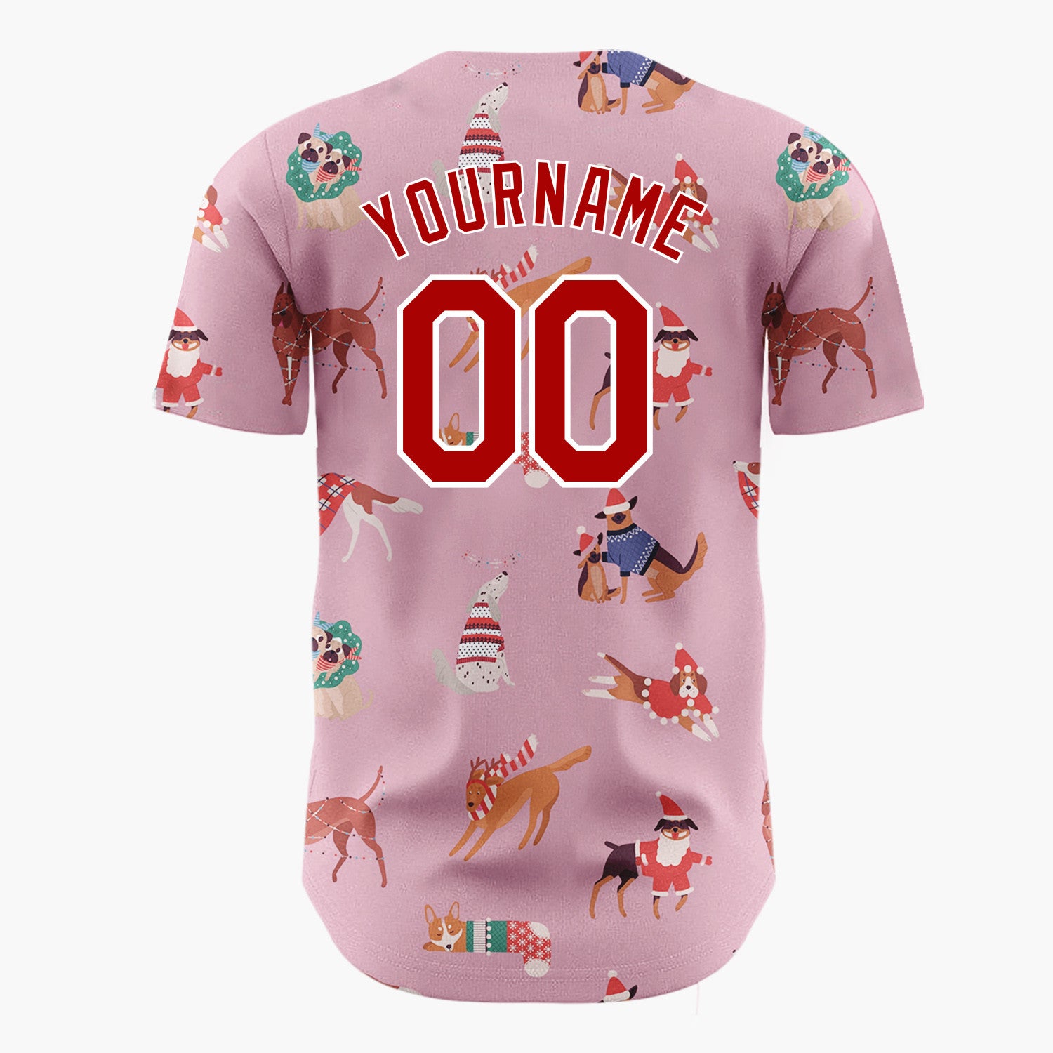 Custom Pink Christmas Dogs Festive Flat Illustration Pattern Christmas Baseball Jersey