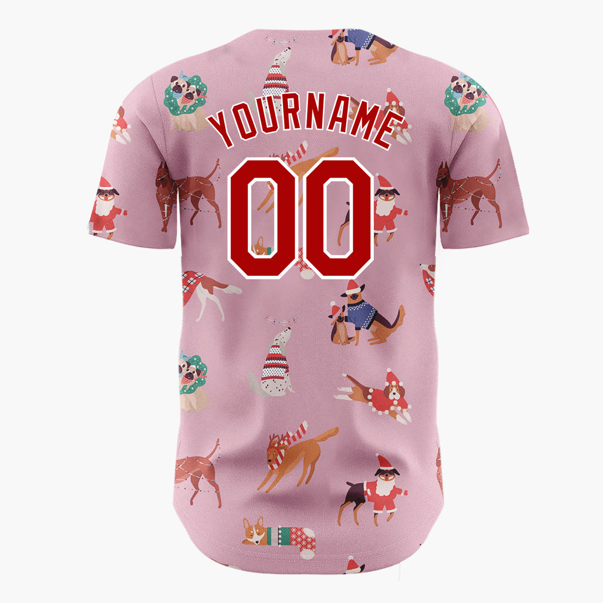 Custom Pink Christmas Dogs Festive Flat Illustration Pattern Christmas Baseball Jersey