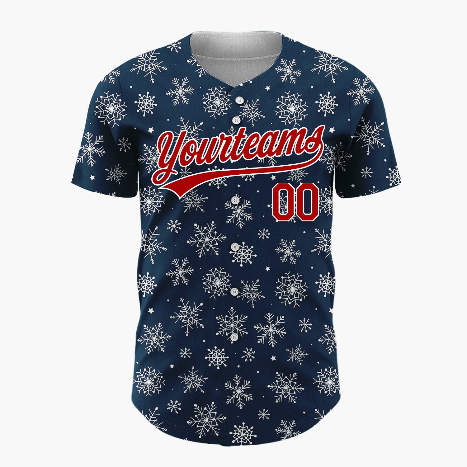 Custom Navy White Sketch Snowflake Doodle Pattern Christmas Baseball Jersey