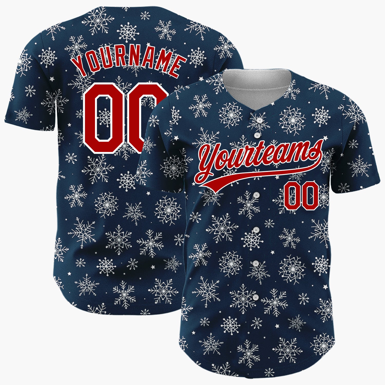 Custom Navy White Sketch Snowflake Doodle Pattern Christmas Baseball Jersey