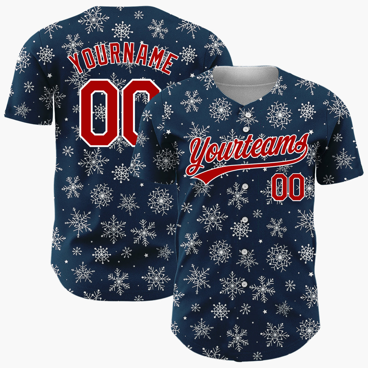 Custom Navy White Sketch Snowflake Doodle Pattern Christmas Baseball Jersey