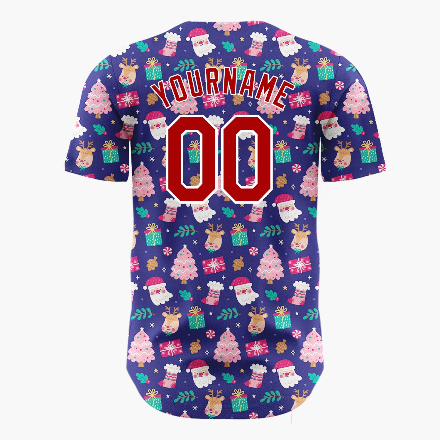 Custom Navy Pink Santa Reindeer And Gifts Cute Christmas Baseball Jersey