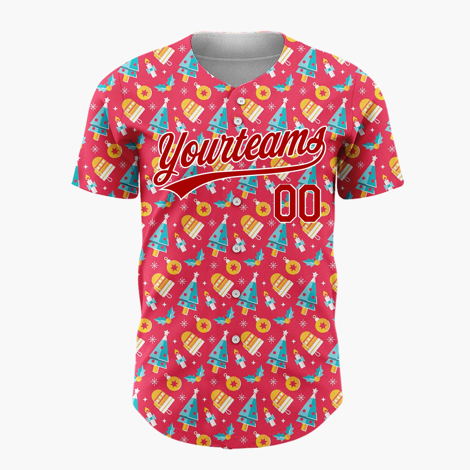 Custom Red Blue Yellow Trees Gifts And Stars Cute Christmas Baseball Jersey